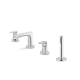 Single-lever basin mixer with 1”1/4 waste. F 3/8” supply hoses.
